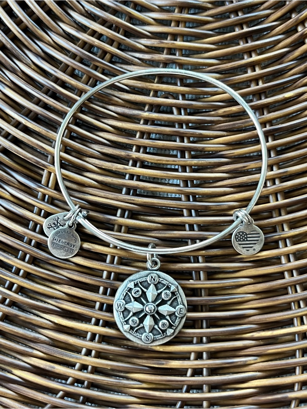 Alex and Ani Silver Compass Charm Bangle Bracelet - Silver Tone